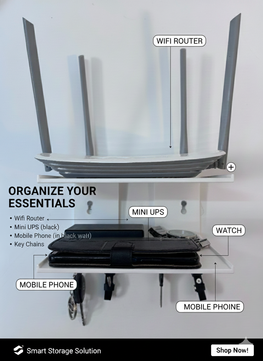 Wi-Fi Router Stand with Key Ring Holder – Smart Wall Organizer